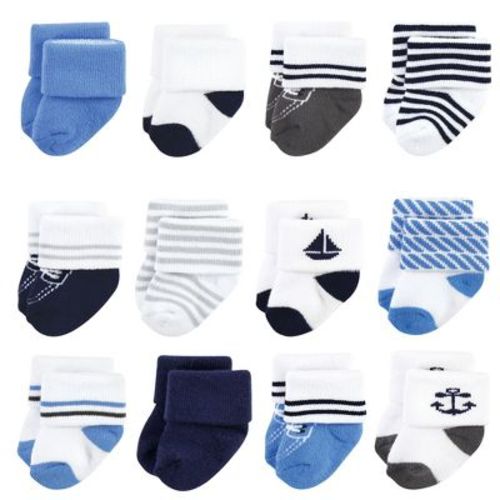 Hudson Baby Basics Infant Baby Cozy Terry Baby Sock 12-Pack, Coastal Cruise, 6-12 Months