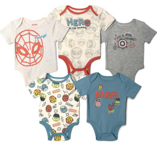 Marvel Avengers Baby 5 Pack Bodysuits Newborn to Infant Sizes (Newborn - 24 Months)