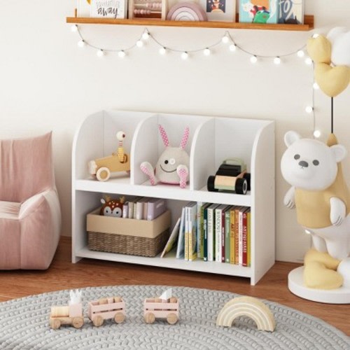 KTMBDW Kids Bookcase with 4 Compartments, Storage Book Shelf, Storage Display, Rack,Toy Organizer for Children's Room, Playroom, Nursery, White