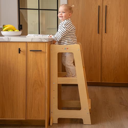 Stepup Baby Toddler Step Stool - Adjustable Height Kids Helper Step Stool, Durable, Non-Slip Platform for Bathroom Sink & Kitchen Counter, Toddler Tower for Exploration and Growth - Natural