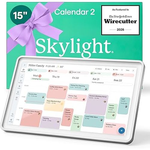 Skylight Calendar 2 - 15-inch Full HD Touchscreen Digital Calendar, Featured on Wirecutter - Wall Planner & Interactive Chore Chart, Smart Family Organizer, 16GB Storage, Wi-Fi, Wall Mount Included - Shadow Box, Silver