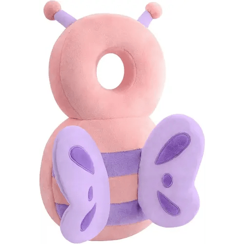 Mochila de protección para la cabeza del bebé, suave y cómoda, bonito diseño de dibujos animados, mariposa rosa