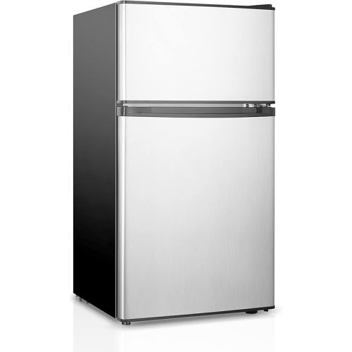 HAILANG Mini Fridge With Freezer,3.2 Cu.Ft Compact Refrigerator,Mini Refrigerator With 2 Doors For Bedroom,Office,Kitchen,Apartment,Dorm(sliver)