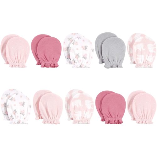 Hudson Baby Unisex Baby Cotton Scratch Mittens, Pink Elephant, One Size