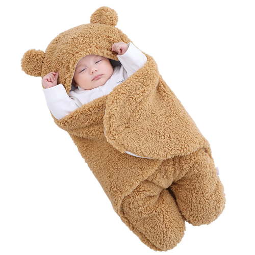 EUBUY Baby Plush Blanket Super Soft and Fluffy Wool Sleeping Bag Soft Quilt Baby Shower Gift for Baby 0-1 Months Khaki