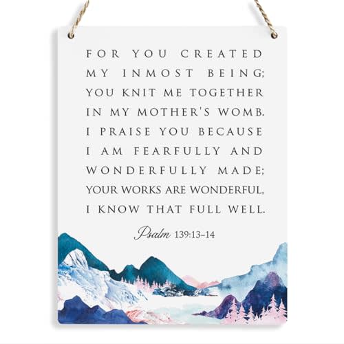 BELLOWDEER Inspirational Decor Psalm 139:13-14 Christian Gifts Bible Verse Wall Art Scripture Wooden Hanging Sign for Modern Home Office Bathroom Bedroom Wall Art Decoration 8 x 10 Inches