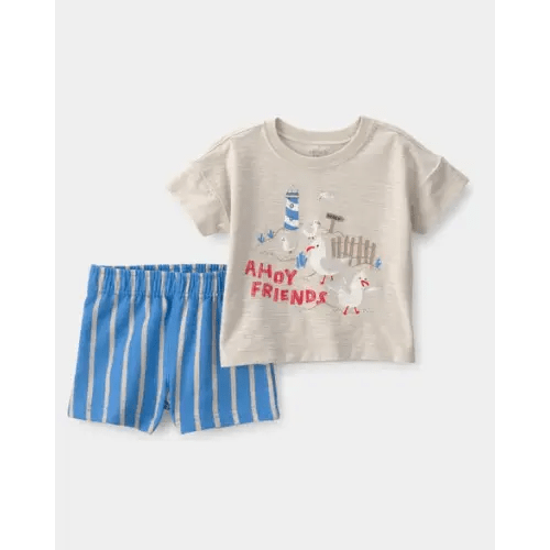 Baby Boy 2-Piece Seagull Top & Short Set - Brown/Blue | Carter's