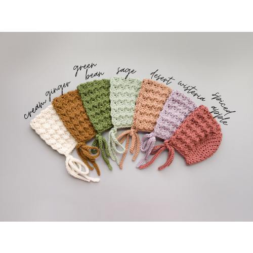 Natural Earthy Baby Bonnets available in Newborn to Toddler, Handmade Baby Shower Gift