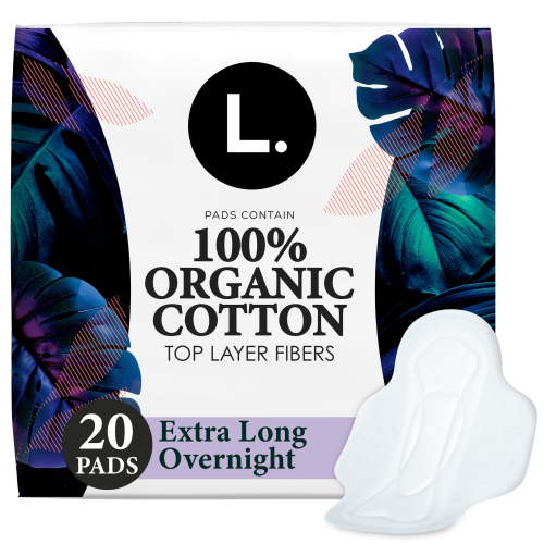 L. Ultra Thin Pads, Organic Cotton Top Layer, Extra Long Overnight, 20 Count