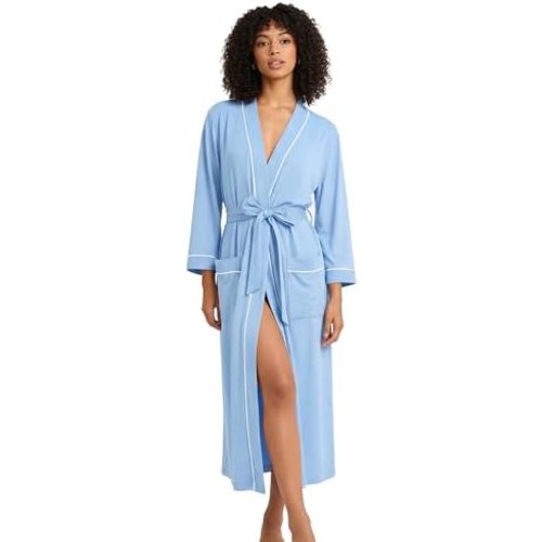 HEARTNICE Womens Cotton Robe, Soft Kimono Spa Knit Long Bathrobe Lightweight Loungewear