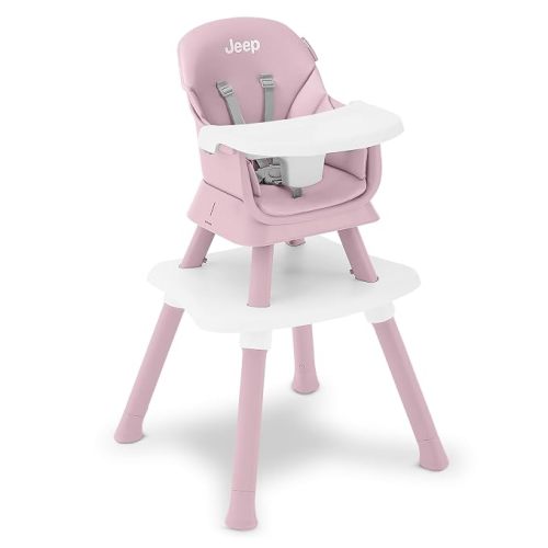 Jeep Milestone 6-in-1 Convertible High Chair by Delta Children, Light Pink | 6-in-1 High Chair Converts to Stool, Booster Seat, Toddler Chair, Activity Table and Desk and Chair for Babies & Toddlers