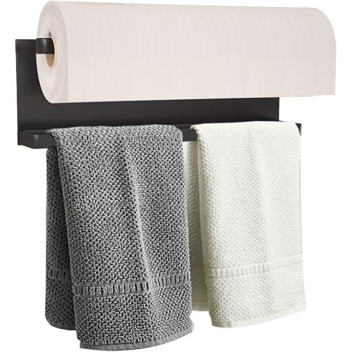 Magnetic Paper Towel Holder for Refrigerator, Kitchen Towel Bar Magnetic Paper Rack Multi Function Made of Iron,Used for Kitchen,Bathroom,Toilet, Drill Free (Black, Medium)