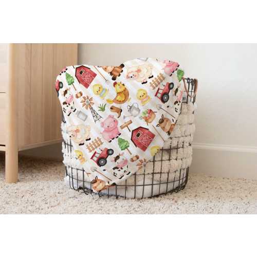 Farm Animals Blanket, Farm Theme Nursery, Red Barn Blanket, Farm Crib Bedding, Tractor Cow Horse Pig Blanket, Farm Nursery bedding - MoF
