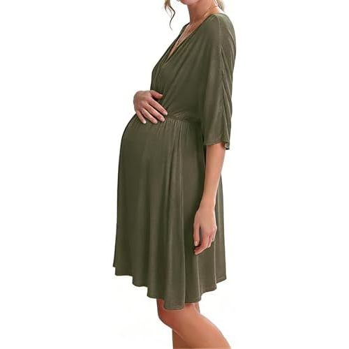 Lmdudan 3 in 1 Labor/Delivery/Hospital Gown Maternity Dress Nursing Nightgown Sleepwear for Breastfeeding Pregnancy Dress