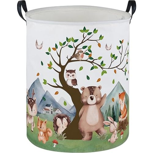 Kids Laundry Basket Animal Hamper for Nursery Woodland Hamper Cute Kids Storage Bin Organizer Room Decor for Home(Mountain animals)