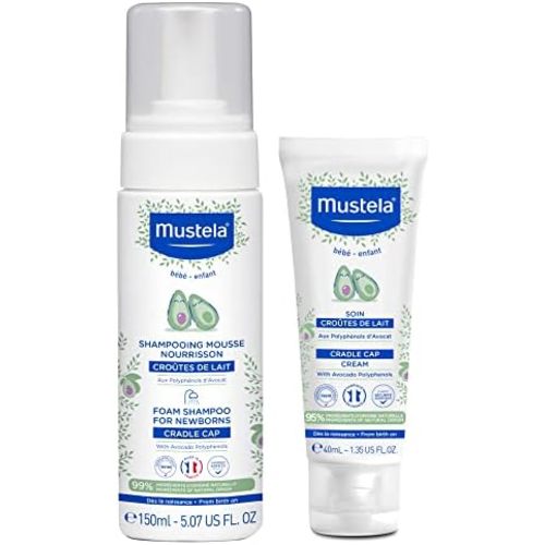 Mustela Cradle Cap Fragrance-Free Baby Shampoo & Cream for Baby & Newborn for Seborrheic Dermatitis - Helps to minimize Scalp Flakes - Clinically & Dermatologist Tested - 2 Items Set