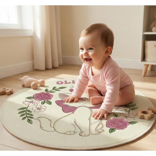 Personalized Marie Aristocats Rug, Disney Nursery Decor, Round Baby Girl Room Carpet, Custom Name Mat