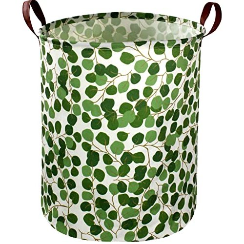 Sanjiaofen Woodland Hamper,Nursery Hamper Canvas Jungle Laundry Basket Green Storage Baskets for Kids Room Decor,Office,Toy Organizer,Home Decor(Leaves)