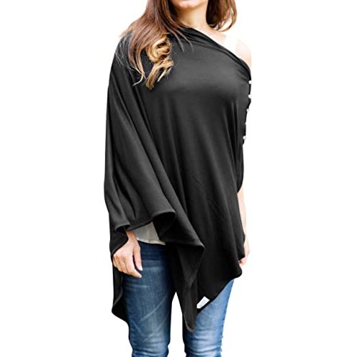 Byrd & Blume Maternity Nursing Cover Breathable Lightweight Breastfeeding Cover Wrap Shawl Scarf Poncho Adjustable Snaps Full 360 Degree Coverage Stroller Blanket Infant Car Seat Canopy (Black XL)