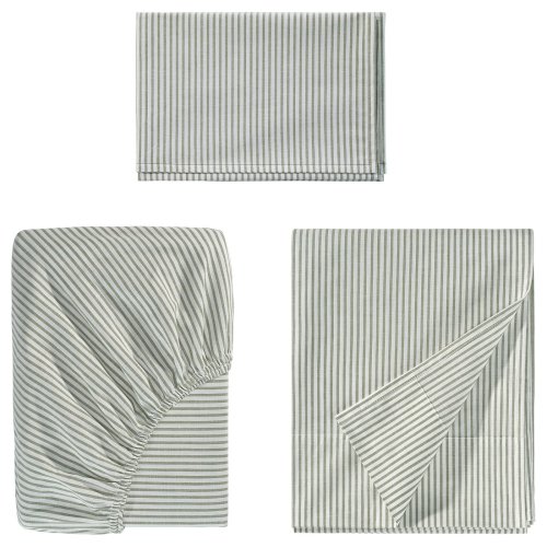 SOLFIBBLA Sheet set - white green/stripe Twin
