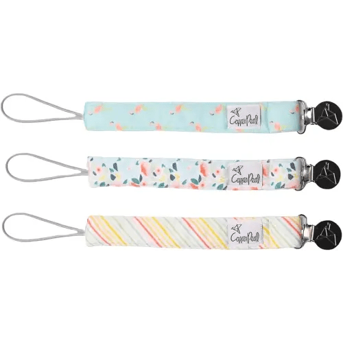 Copper Pearl Pacifier Clip 3-Pack: Premium Knit Binky Clips for Baby Girls and Boys - Stylish Stainless Steel Pacifier Holder Clip - Baby Pacifier Clips for No More Floor Drops - Leilani