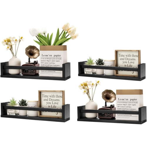 Floating Shelves for Wall, Black Nursery Book Shelves, 15.7 inch Kids Bookshelf, Wall Shelves for Living Room Bedroom Decor,Kitchen Spice Rack,Bathroom Storage Rack(4 Pack)