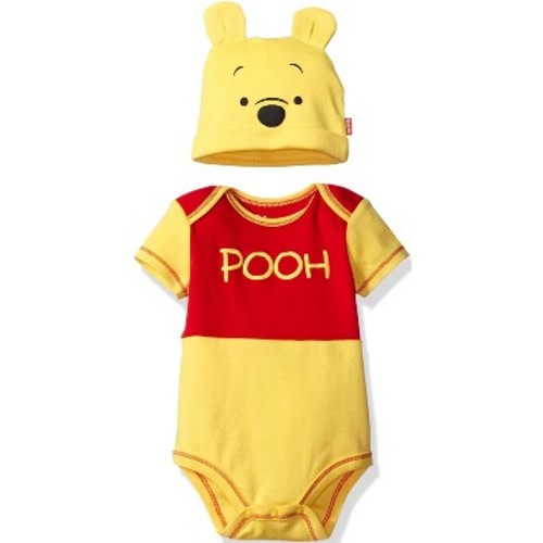 Disney Pixar Monsters Inc Incredibles Toy Story Mickey Mouse Pooh Lilo & Stitch Baby Bodysuit and Hat Set Newborn to Infant, Color: Winnie the pooh, Size: 18 months