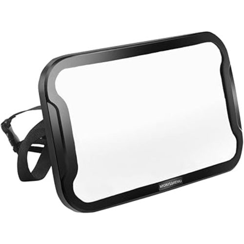 MOMSMENU Baby Car Mirror For Back Seat Rear Facing with Baby On Board Sign Sticker Easy Install Wide Clear View Shatterproof Adjustable (9.65 x 6.89 in)
