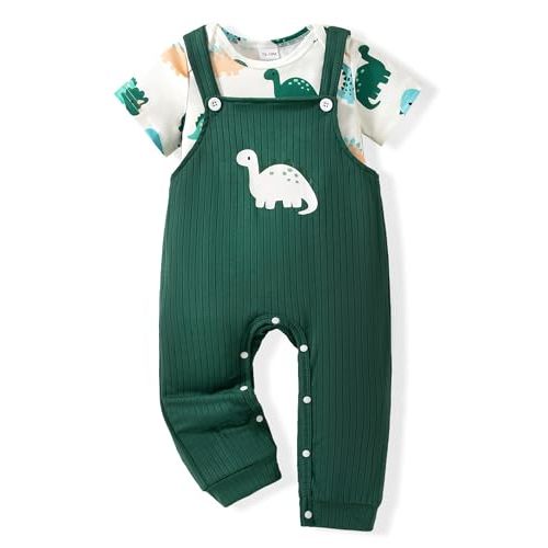 NZRVAWS Newborn Baby Boy Clothes Outfits Infant Stripe Animal Romper Cute Denim Jeans Jumpsuit Overalls 0-18 Months