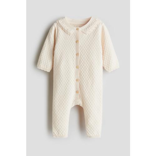 Cream Textured-Knit Cotton Jumpsuit for kids | H&M US