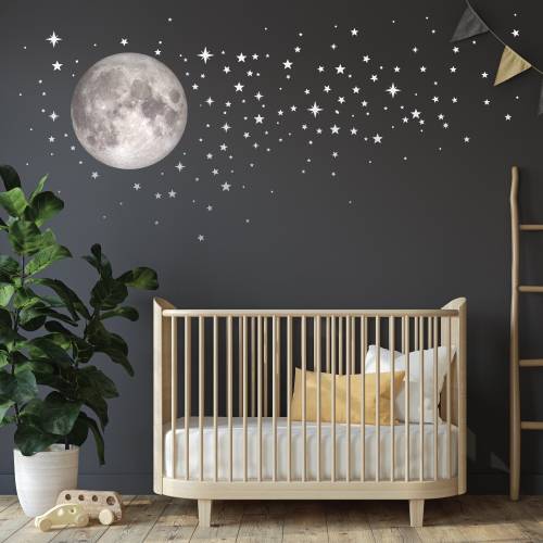 Moon And Stars Wall Decal Sticker - Moon Wall Stickers - Peel And Stick Nursery decals