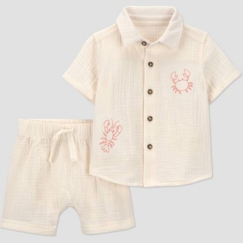 Carter's Just One You® Baby Boys' 2pc Crab Button-Down T-Shirt and Shorts Set - Ivory/Orange Newborn