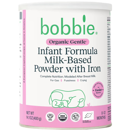 Bobbie Organic Gentle Baby Formula, Milk Based Powder with Iron, DHA, Vitamin D & 100% Lactose Like Breast Milk, For Fusiness, Crying & Digestive Health, Newborn Baby-12 Months Old, 14.1 oz, 1 Pack