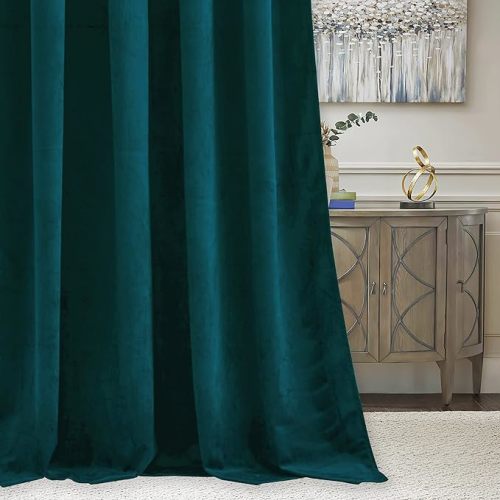 RYB Home Teal Velvet Curtains 84 inch Length - Super Soft Durable Window Drapes Plush Velvet Room Darkening Backdrop for Nursery Playroom Bedroom, Peacock Blue, W52 x L84 inches, 2 Panels