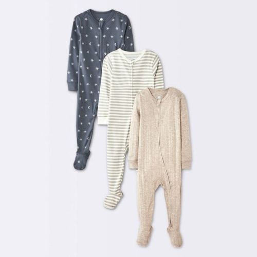 Baby 3pk Cotton Moons Tight Fit Sleep N' Play - Cloud Island™ Gray 18M