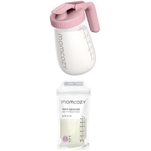 Momcozy Breast Milk Pitcher, Resistant to Heat and Cold Abrupt Temp Swings & Momcozy Breastmilk Storing Bags, Temp-Sensing Discoloration Milk Storing Bags for Breastfeeding