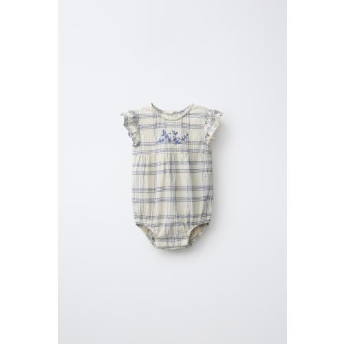 EMBROIDERED CHECKED ROMPER - Ecru / Blue | ZARA United States