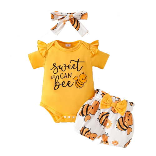 Zanarzt Toddler Baby Girls Summer Clothes Outfits Baby Girl Summer Clothes Girl Outfit Ruffle Romper Short Set Cute Baby Clothes for Girl Gold,0-3 Months