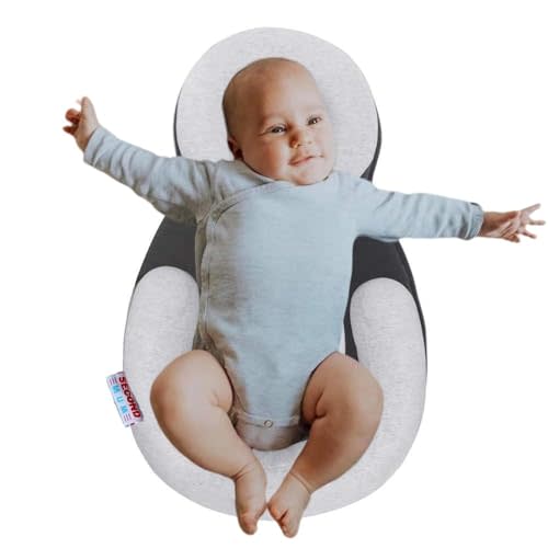 SECOND MUM Ultra Comfort Baby Pillow Portable Adjustable Anti-Roll Fit Newborn Infant Lounger Nest (Grey)