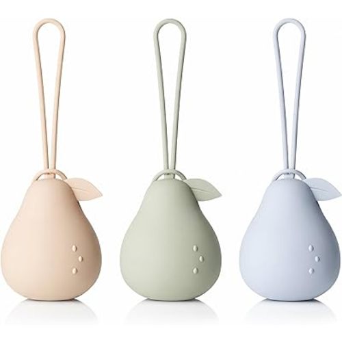 Andy Bear Silicone Pacifier Holder Case, Baby Paci Storage Case Silicone, Portable Leakproof One-Piece BPA-Free Set of 3-Ivory Sage Blue