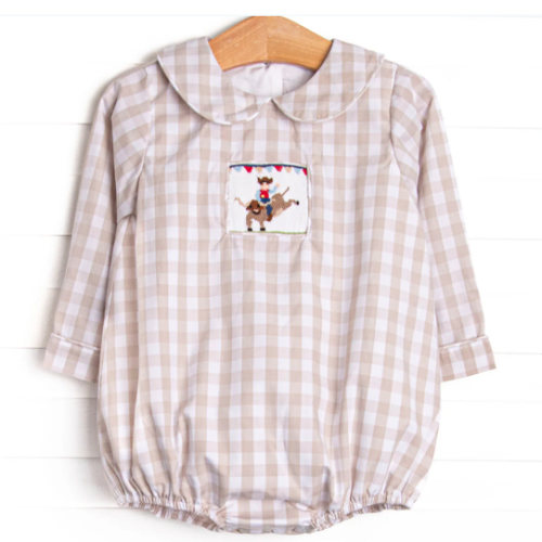 Rodeo Rider Smocked Long Sleeve Bubble, Tan – Stitchy Fish