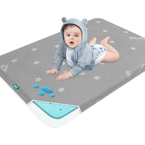Bassinet Mattress Pad 25 x 36 Compatible with Dream On Me Nest/Zoom Portable/Zodiak, Pamo Babe Portable, Cosco Portable and Baby Trend, Waterproof Baby Foam with Removable Zippered Cover, Grey