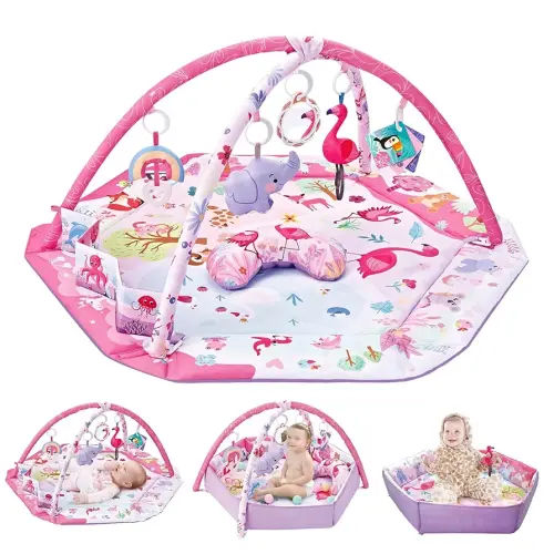 Baby Gym Play Mat,9-in-1 Tummy Time Mat with Ball Pit & Detachable Toys,Washable Foldable Baby Activity Mat for Infants and Toddlers from 0-6-9-12 Months