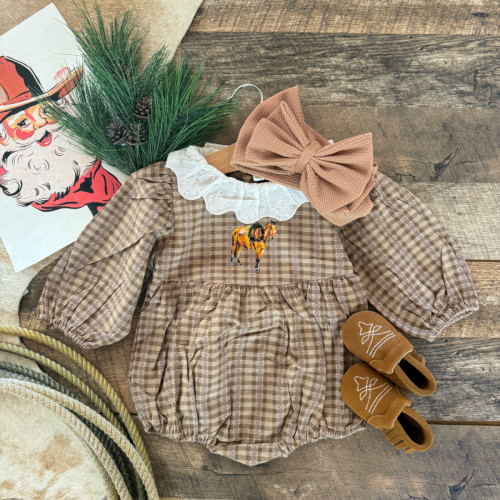 Mocha Plaid Plaid Horse Flannel Romper – theFRINGEDpineapple
