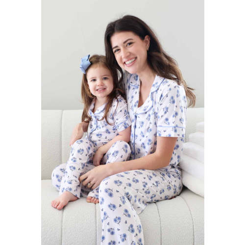 Women's Two-Piece Flare Lounge Set in Sapphire Garden | Caden Lane