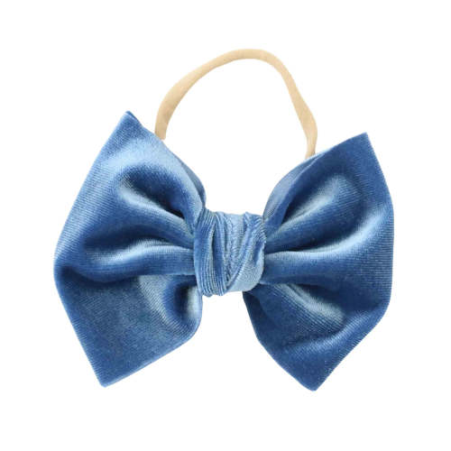 Velvet Bow Headband - Dusty Blue