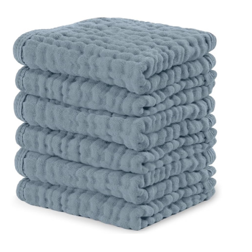Comfy Cubs Muslin Baby Washcloths 6 Pack - Soft 6-Layer Cotton Wash Cloths for Sensitive Skin - 10"x10" Large, Gentle, Absorbent Infant Essentials for Newborn and Toddlers - Pacific Blue