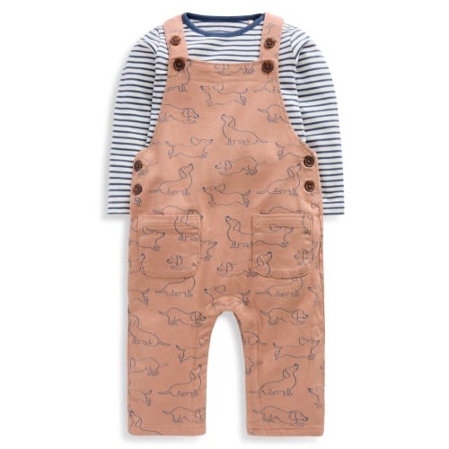Long Sleeve T-Shirt & Print Overalls Set