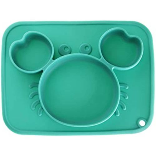 Baby Suction Plates, Non-Slip Feeding Placemat for Babies Infants Toddlers Kids Dishes, Stick to High Chair Trays and Table,Microwave Dishwasher Safe (Cute Crab, Baby Green)