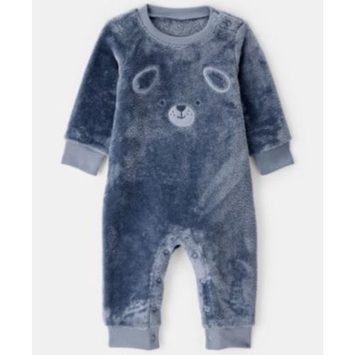Baby Boys' Dog Velour Long-Sleeve Snug Fit Jumpsuit